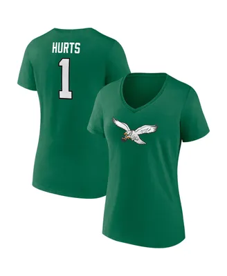 Women's Fanatics Jalen Hurts Kelly Green Philadelphia Eagles Player Icon Name and Number V-Neck T-shirt