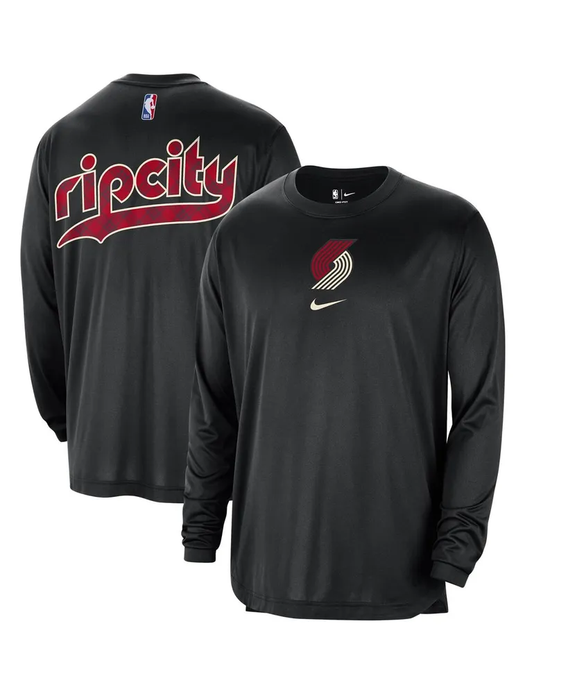 Men's Nike Black Distressed Portland Trail Blazers 2023/24 City Edition Authentic Pregame Performance Long Sleeve Shooting T-shirt