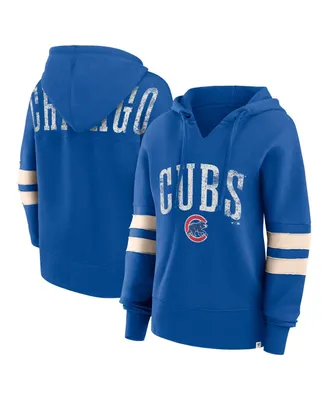 Women's Fanatics Royal Distressed Chicago Cubs Bold Move Notch Neck Pullover Hoodie