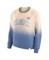 Women's Fanatics Tan, Royal Distressed Philadelphia 76ers Lounge Arch Raglan Pullover Sweatshirt