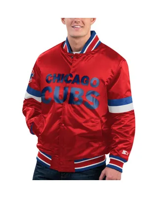 Men's Starter Red Distressed Chicago Cubs Home Game Satin Full-Snap Varsity Jacket