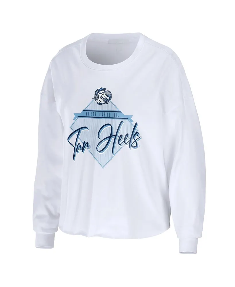 Women's Wear by Erin Andrews White North Carolina Tar Heels Diamond Long Sleeve Cropped T-shirt