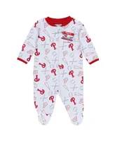 Newborn and Infant Boys Girls White Philadelphia Phillies Sleep Play Full-Zip Footed Jumper with Bib