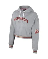 Women's The Wild Collective Heather Gray Distressed Florida State Seminoles Cropped Shimmer Pullover Hoodie