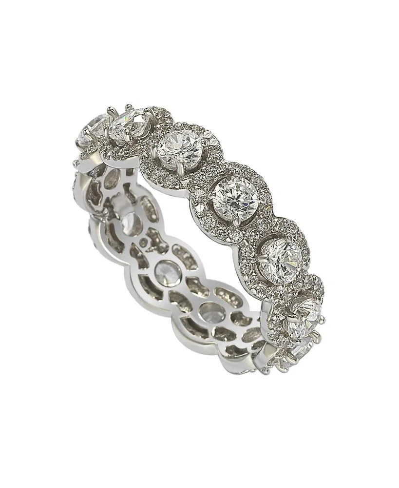 Suzy Levian New York Sterling Silver Round White Cubic Zirconia Eternity Band Ring