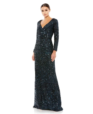 Women's Ieena Sequined V-Neck Long Sleeve Gown