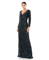 Women's Ieena Sequined V-Neck Long Sleeve Gown