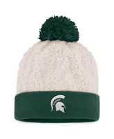 Women's Top of the World Cream Michigan State Spartans Grace Sherpa Cuffed Knit Hat with Pom