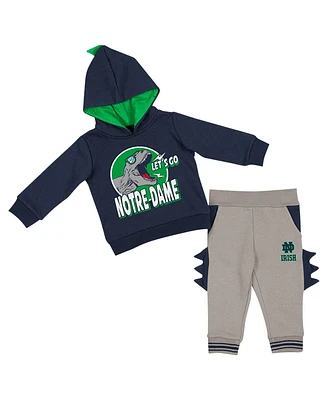 Infant Boys and Girls Colosseum Navy, Gray Notre Dame Fighting Irish Dino Pullover Hoodie Pants Set