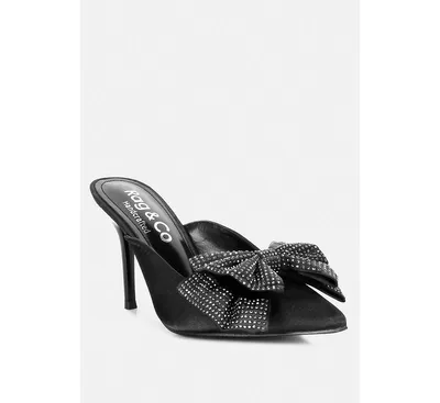 Rag & Co Elisda Womens Embellished Bow High Heel Mules