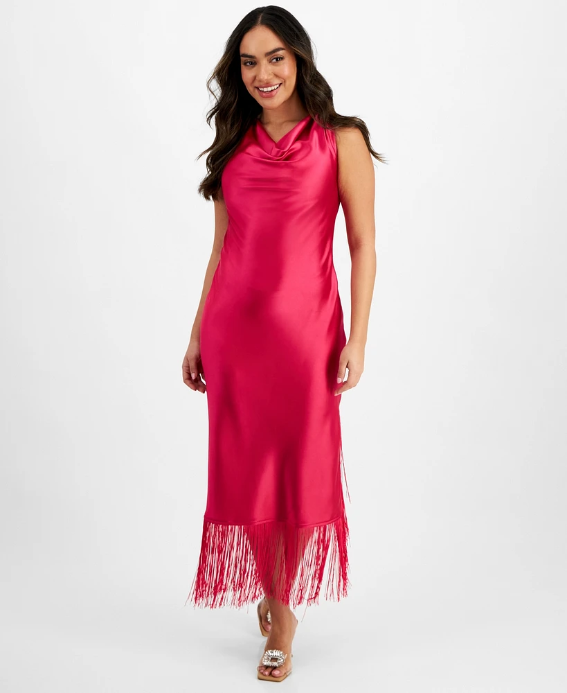 I.n.c. International Concepts Petite Fringed-Hem Cowlneck Sleeveless Dress, Created for Macy's