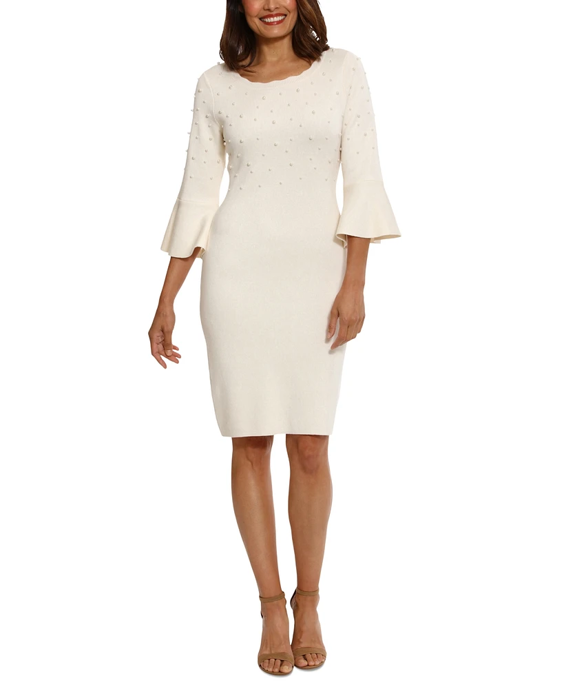 London Times Women's Crewneck Flared-Sleeve Sheath Dress