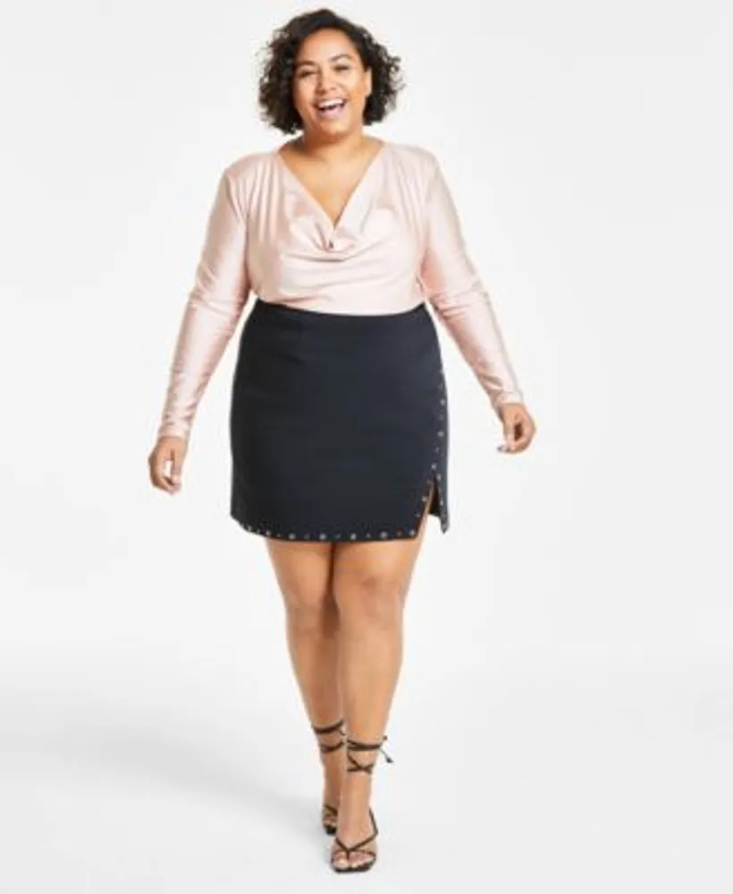 Bar Iii Trendy Plus Size Cowlneck Top Studded Slit Mini Skirt Created For Macys