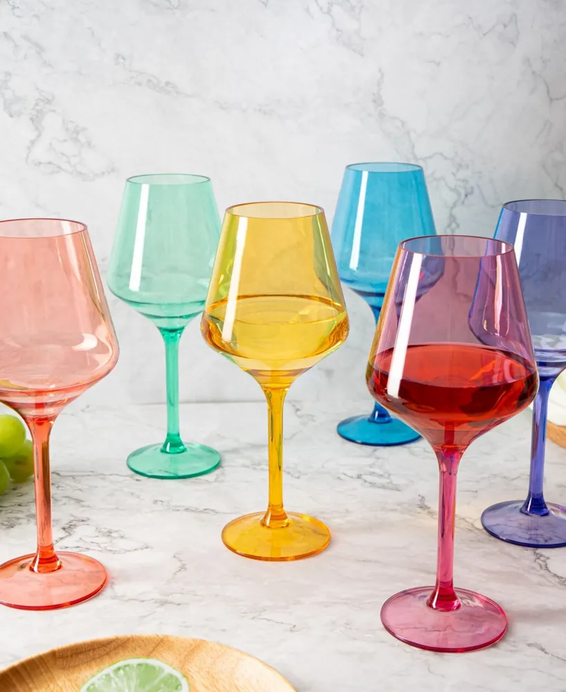 The Wine Savant Acrylic Colored European Style Crystal, Stemmed Wine Glasses, Acrylic Glasses, Set of 6