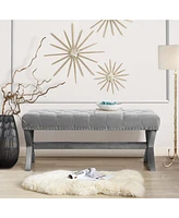 Inspired Home Bryoni Velvet Button Tufted Silver Nailhead Trim X-Leg Bench