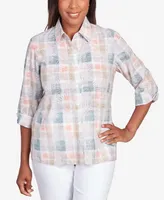 Alfred Dunner Petite Classic Neutral Plaid Button Down Top