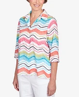 Alfred Dunner Petite Classic Brights Wavy Stripe Button Down Top