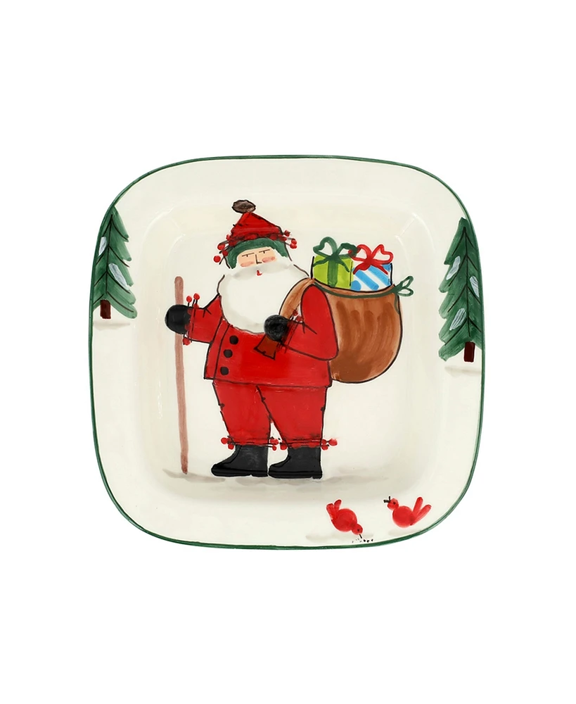 Old St. Nick Small Rimmed Square Platter with Gifts