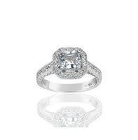 Suzy Levian Sterling Silver Asscher Cut Cubic Zirconia Aquamarine Engagement Ring