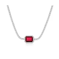 Sterling Silver Asscher-Cut Cz Tennis Choker (Blue Or Red)