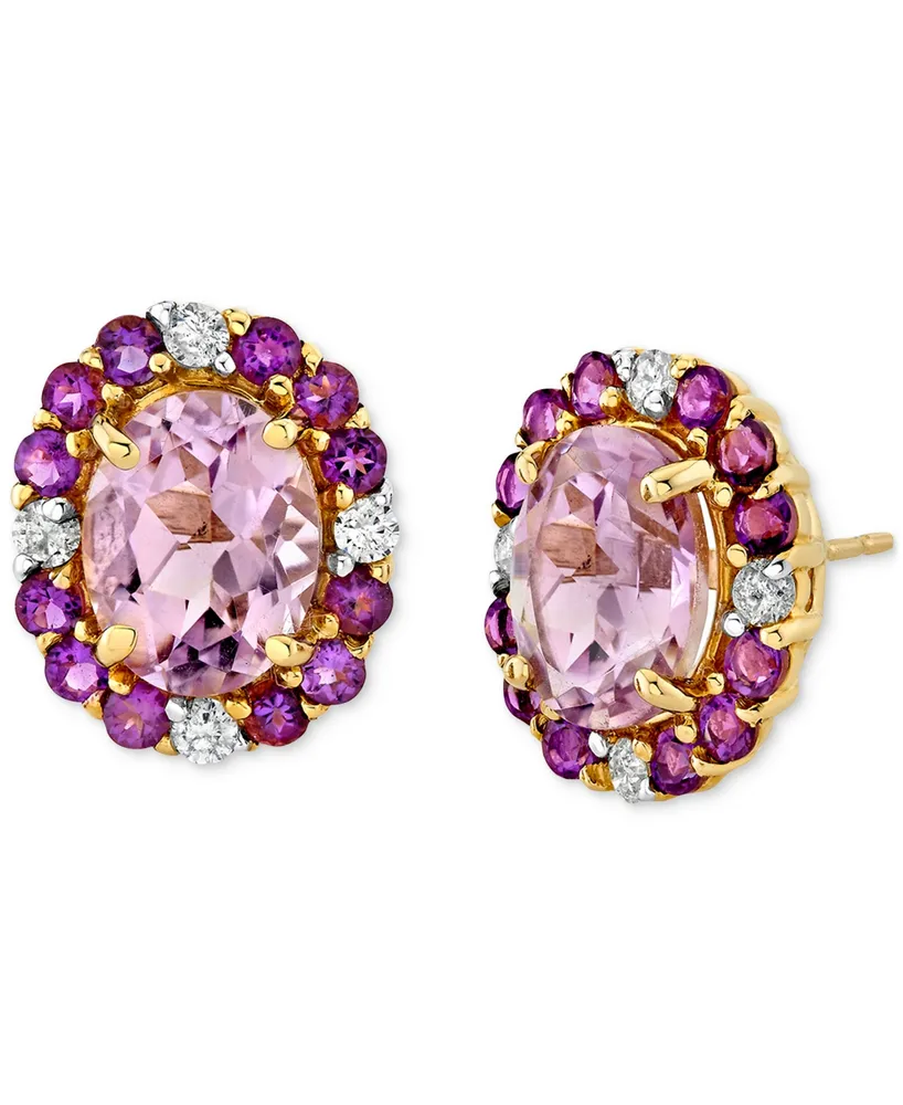 Pink Amethyst & Amethyst (4-1/4 ct. t.w.) & Diamond (1/4 ct. t.w.) Oval Halo Stud Earrings in 10k Gold