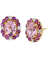 Pink Amethyst & Amethyst (4-1/4 ct. t.w.) & Diamond (1/4 ct. t.w.) Oval Halo Stud Earrings in 10k Gold
