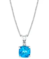 Blue Topaz (1-3/4 ct. t.w.) & Diamond Accent Cushion Drop 18" Pendant Necklace in 14k White Gold