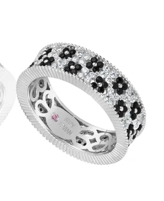 Suzy Levian Sterling Silver Cubic Zirconia Double Floral Eternity Band Ring