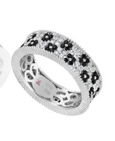 Suzy Levian New York Sterling Silver Cubic Zirconia Double Floral Eternity Band Ring