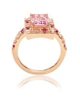 Suzy Levian Rose Sterling Silver Emerald Cut Pink Cubic Zirconia Ring