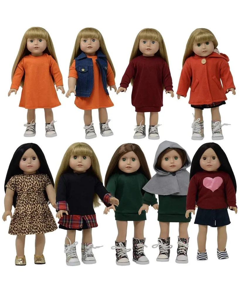 The New York Doll Collection 18-Inch Doll Set of 9 Winter Dress Assortment  - Assorted Pre