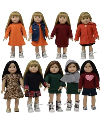 The New York Doll Collection 18-Inch Doll Set of 9 Winter Dress Assortment - Assorted Pre