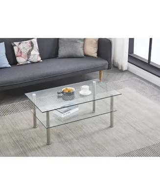Clear Glass Coffee Table, Tempered Glass Coffee Table for Living Room