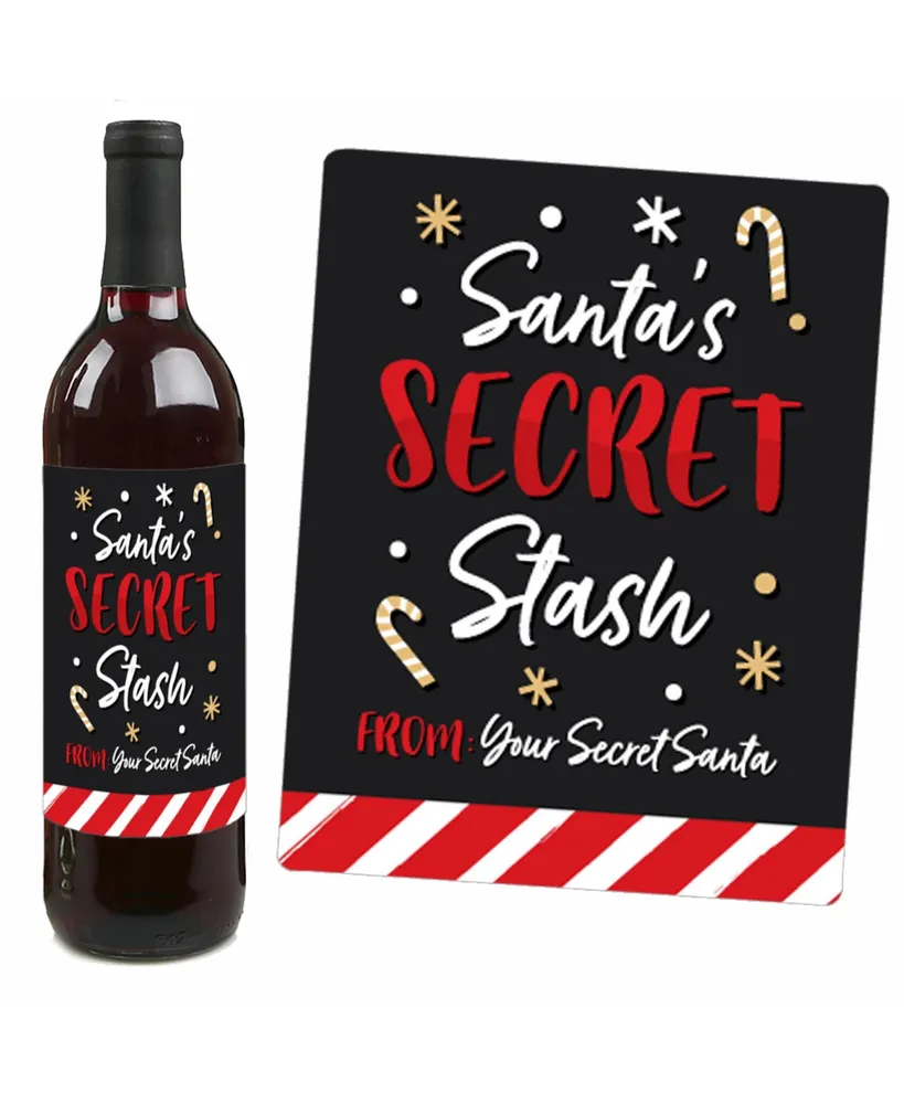 Secret Santa - Christmas Gift Exchange - Wine Bottle Label Stickers - Set of 4