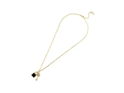 Black Onyx Lock + Cz Key Chain Necklace