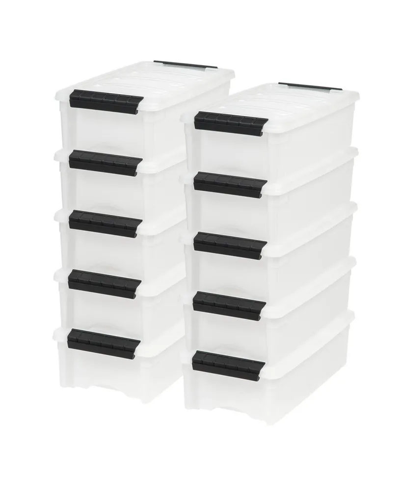 Iris 10 Pack 5qt Plastic Storage Bin with Lid and Secure Latching Buckles, Pearl