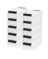 10 Pack 5qt Plastic Storage Bin with Lid and Secure Latching Buckles, Pearl