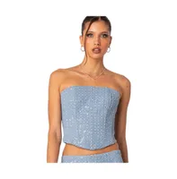 Women's Icing embellished denim corset top