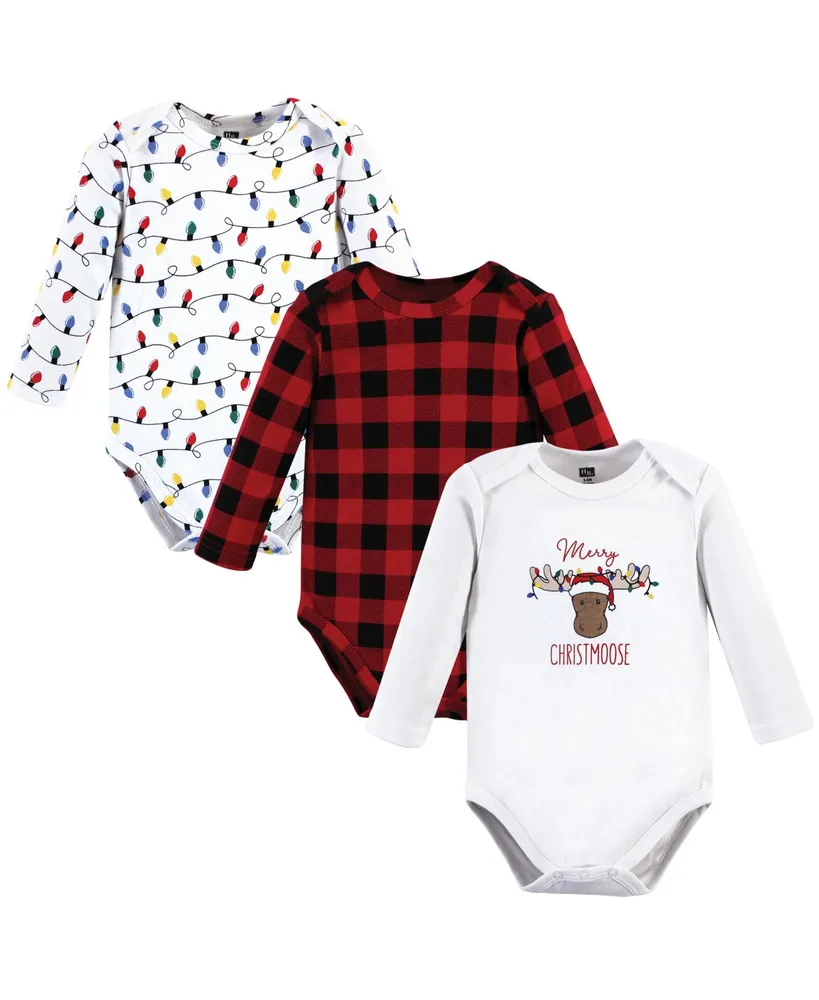 Hudson Baby Boys Unisex Cotton Long-Sleeve Bodysuits, Christmoose, 3-Pack