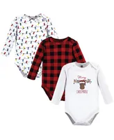 Hudson Baby Boys Unisex Cotton Long-Sleeve Bodysuits, Christmoose, 3-Pack