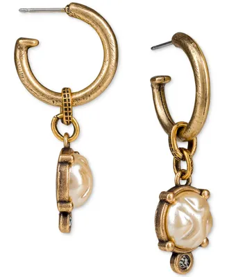 Patricia Nash Gold-Tone Pave & Imitation Pearl Charm Hoop Earrings