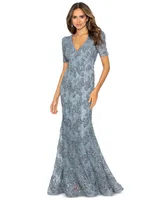 Xscape Petite Embellished Soutache Lace V-Neck Gown