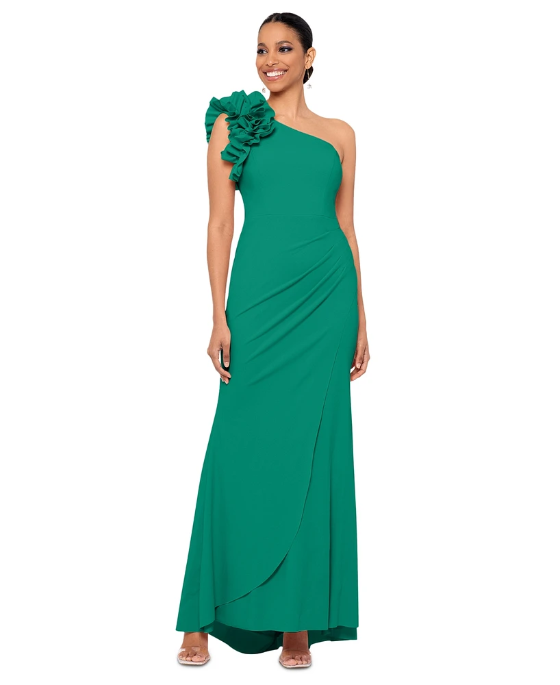 Xscape Women's Petite Ruffled One-Shoulder Gown