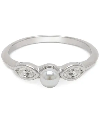 Adornia Silver-Tone Marquise Freshwater Pearl (3mm) Ring