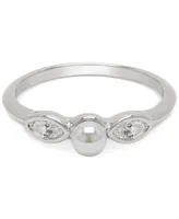 Adornia Silver-Tone Marquise Freshwater Pearl (3mm) Ring