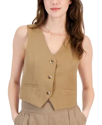 Hippie Rose Juniors' Sleeveless Linen Vest