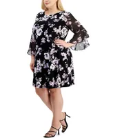 Kasper Plus Floral 3/4-Sleeve Shift Dress