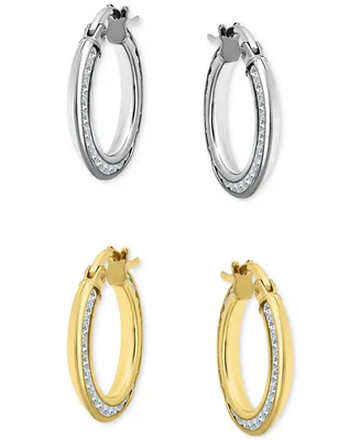 Giani Bernini 2-Pc. Set Cubic Zirconia Small Hoop Earrings in Sterling Silver & 18k Gold-Plate, 0.5", Created for Macy's