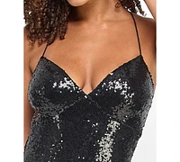 B Darlin Juniors' Sequined Strappy-Back Evening Gown