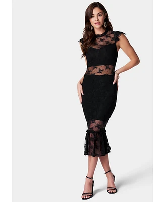 Bebe Women's Illusion Lace Midi Dress